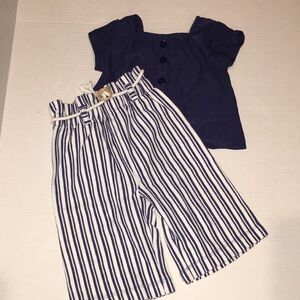 Forever Me Cute Toddler Girl Outfit Matching Set In White And Navy | 2T